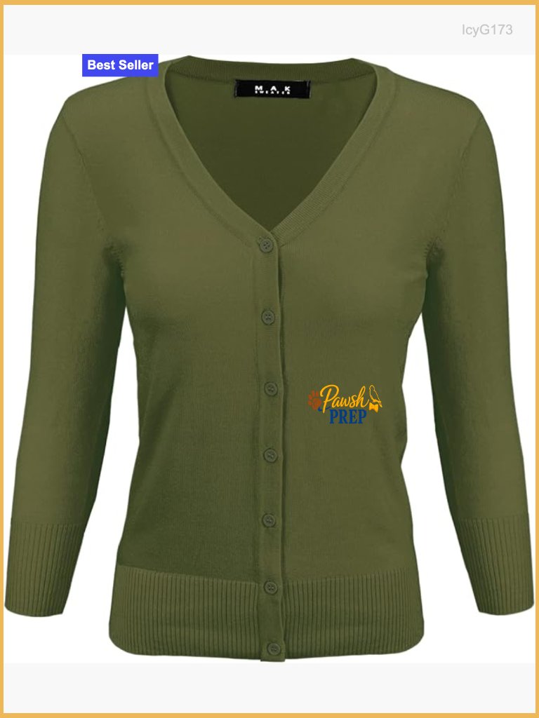 V-Neck 3/4 Sleeve Cardigan Sweater Button Down Knit Lightweight